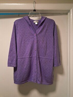 CJ Banks Hooded Purple Button Down 3/4 Sleeve Sweater Cardigan sz 1X  /B8